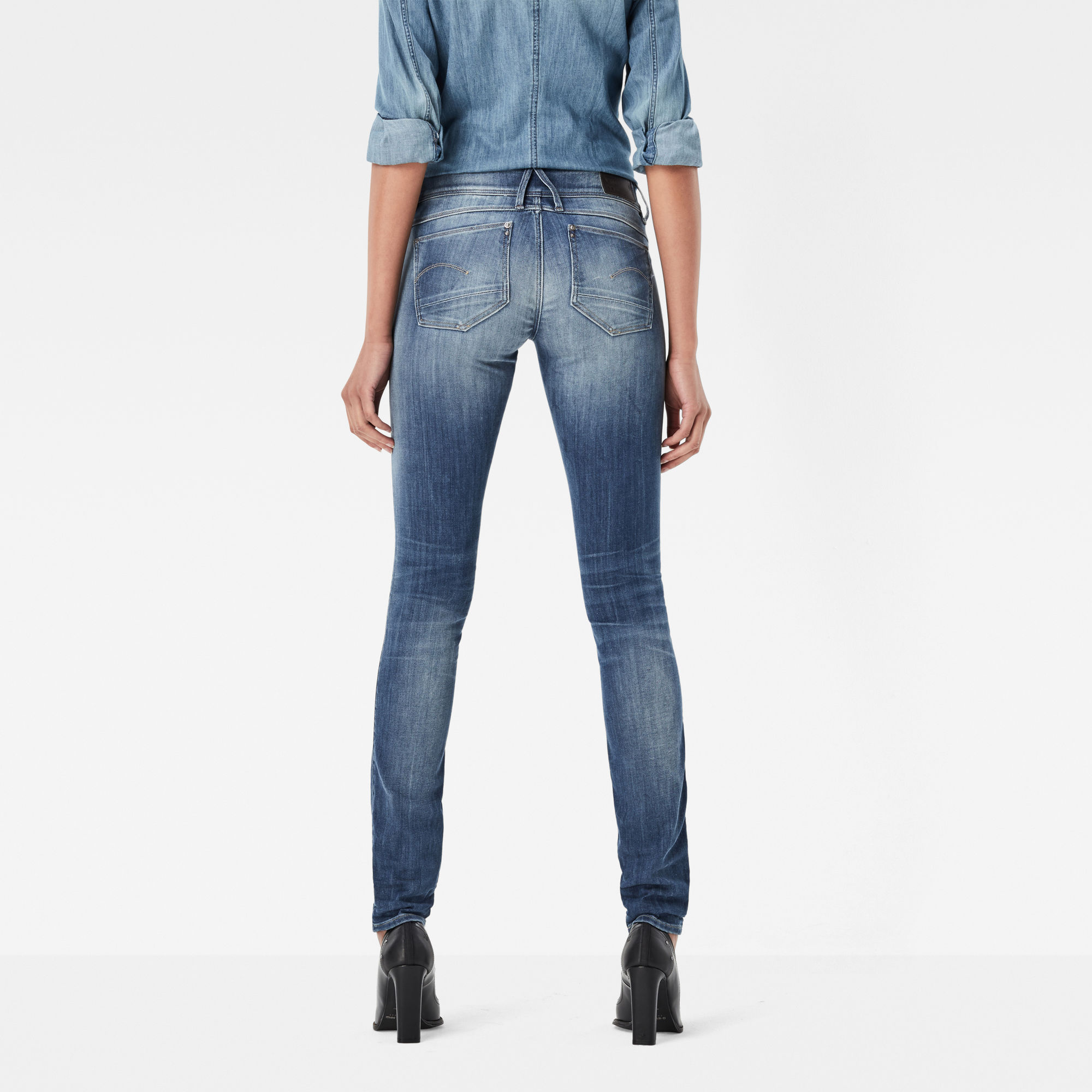 Lynn Zip Mid Waist Skinny Jeans | Medium blue | G-Star RAW®