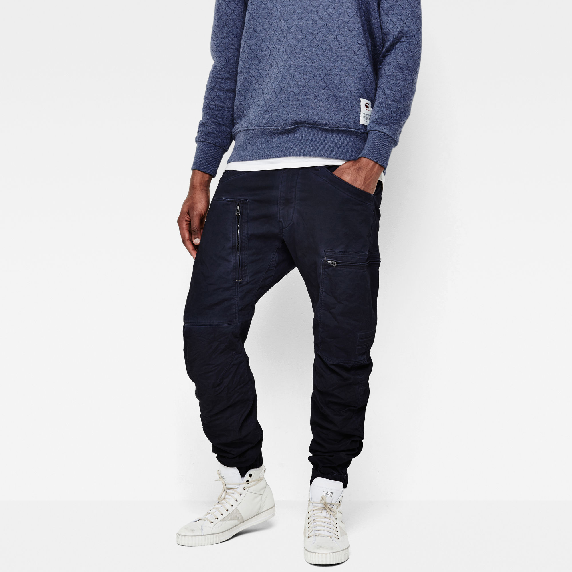 Powel 3D Tapered Cuffed Pants | Dark blue | G-Star RAW®