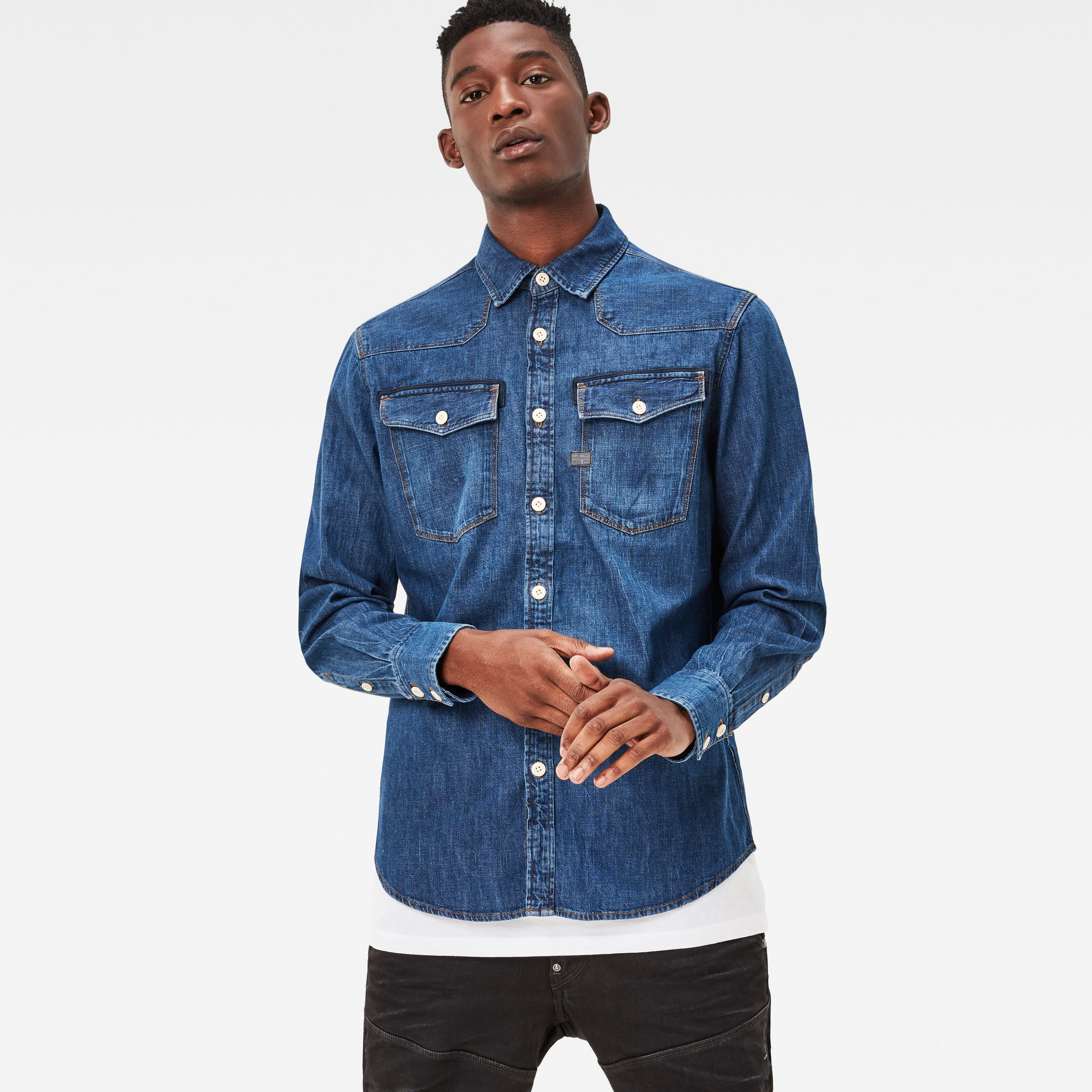 3301 Slim Shirt | Medium blue | G-Star RAW®