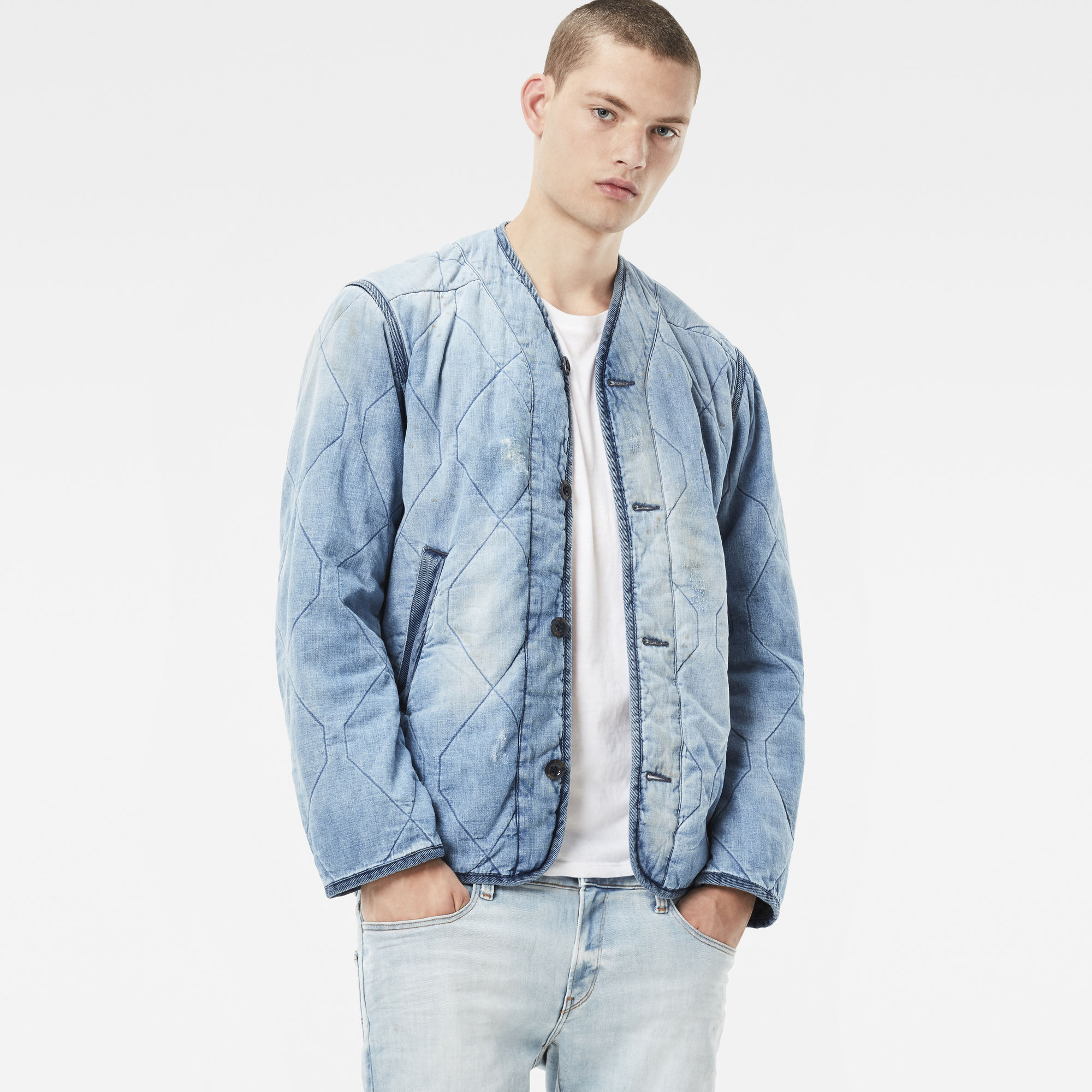 Liner M Cropped Quilted Overshirt | Light blue | G-Star RAW®