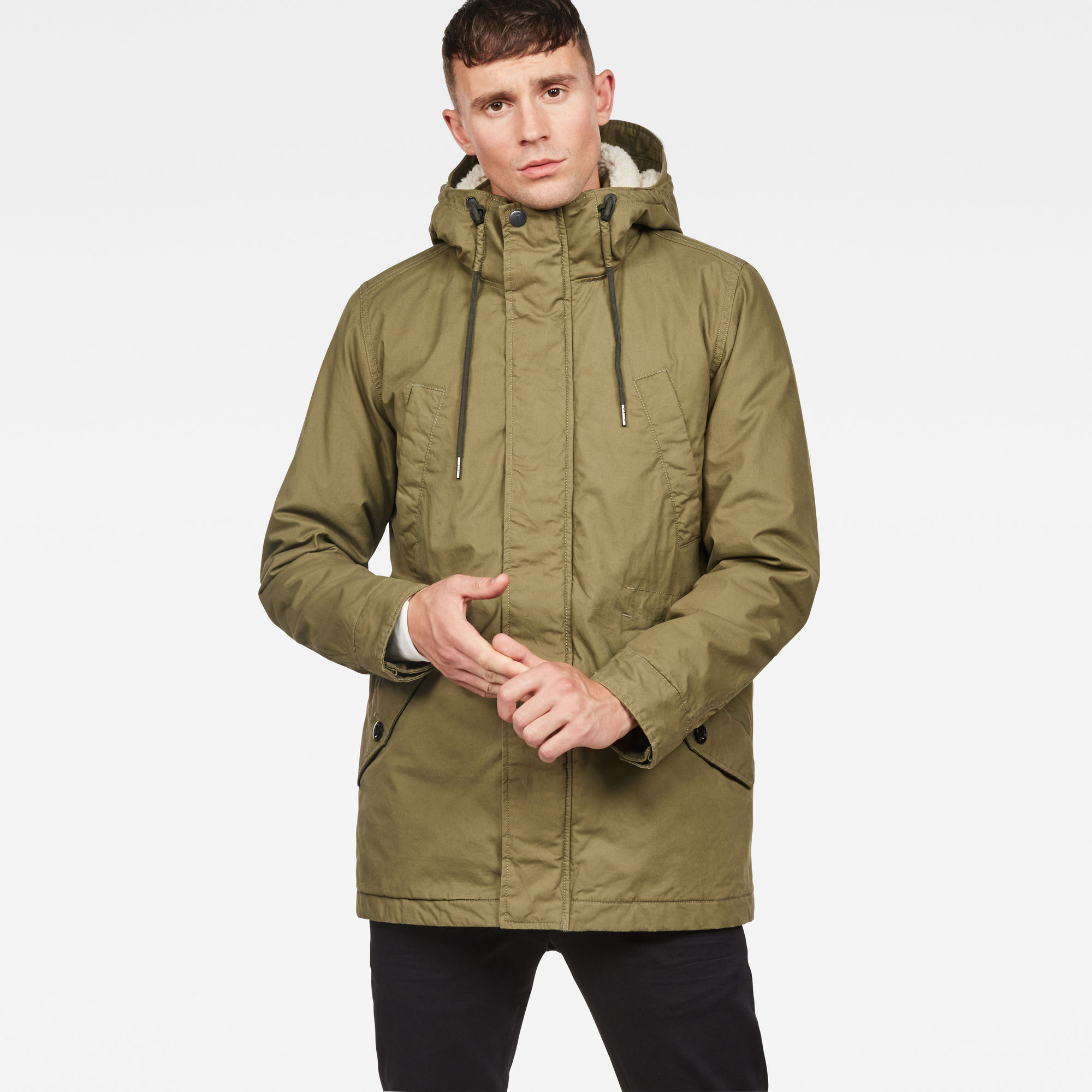 Vodan Padded Hooded Teddy Parka | Sage | G-Star RAW®