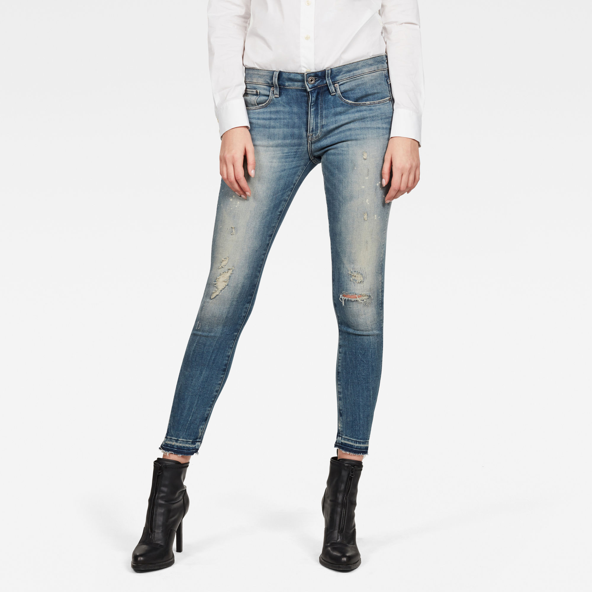 3301 Mid Skinny Repair Ankle Jeans | Medium blue | G-Star RAW®