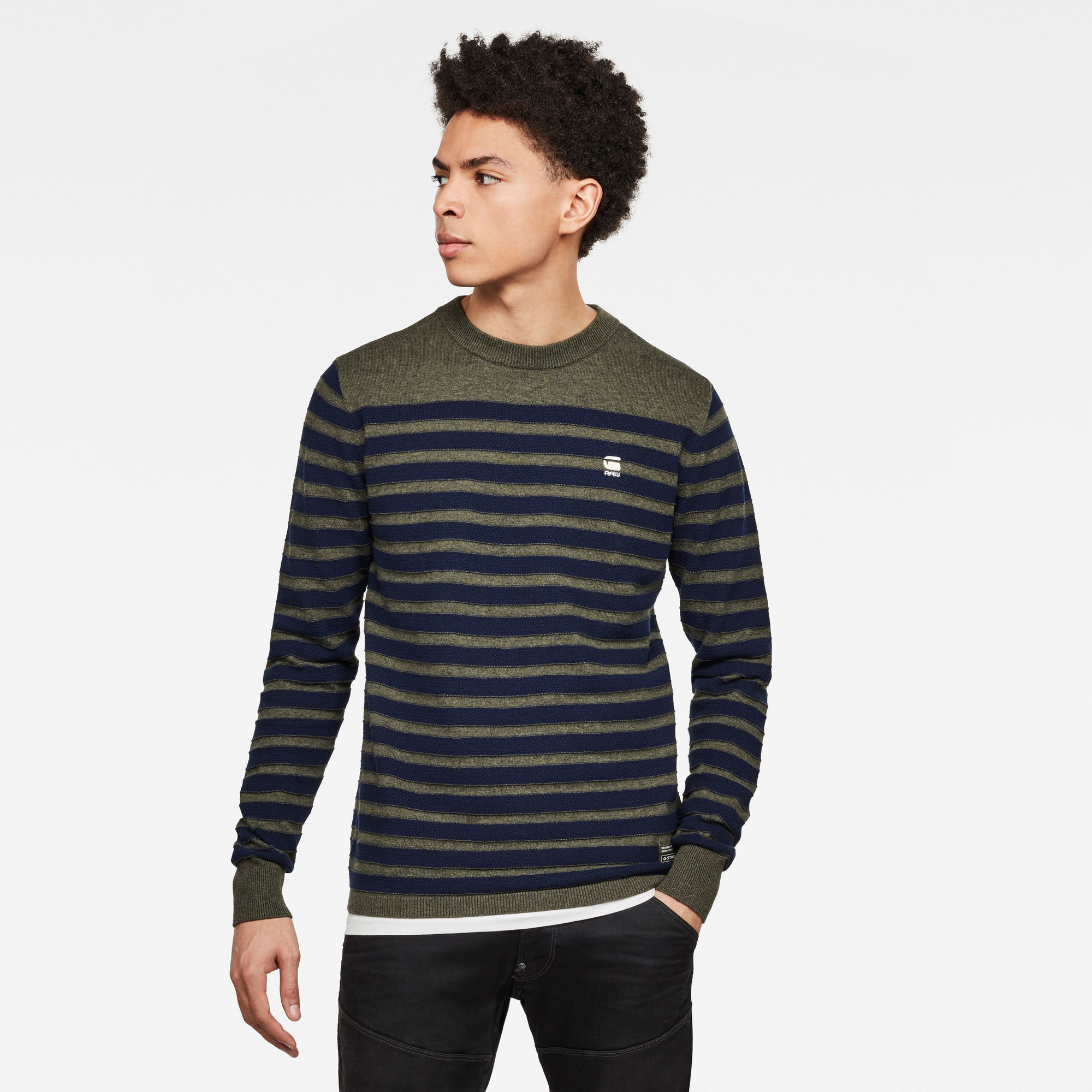 Stripe Crew Neck Knitted Sweater | Grey Moss Htr | G-Star RAW®