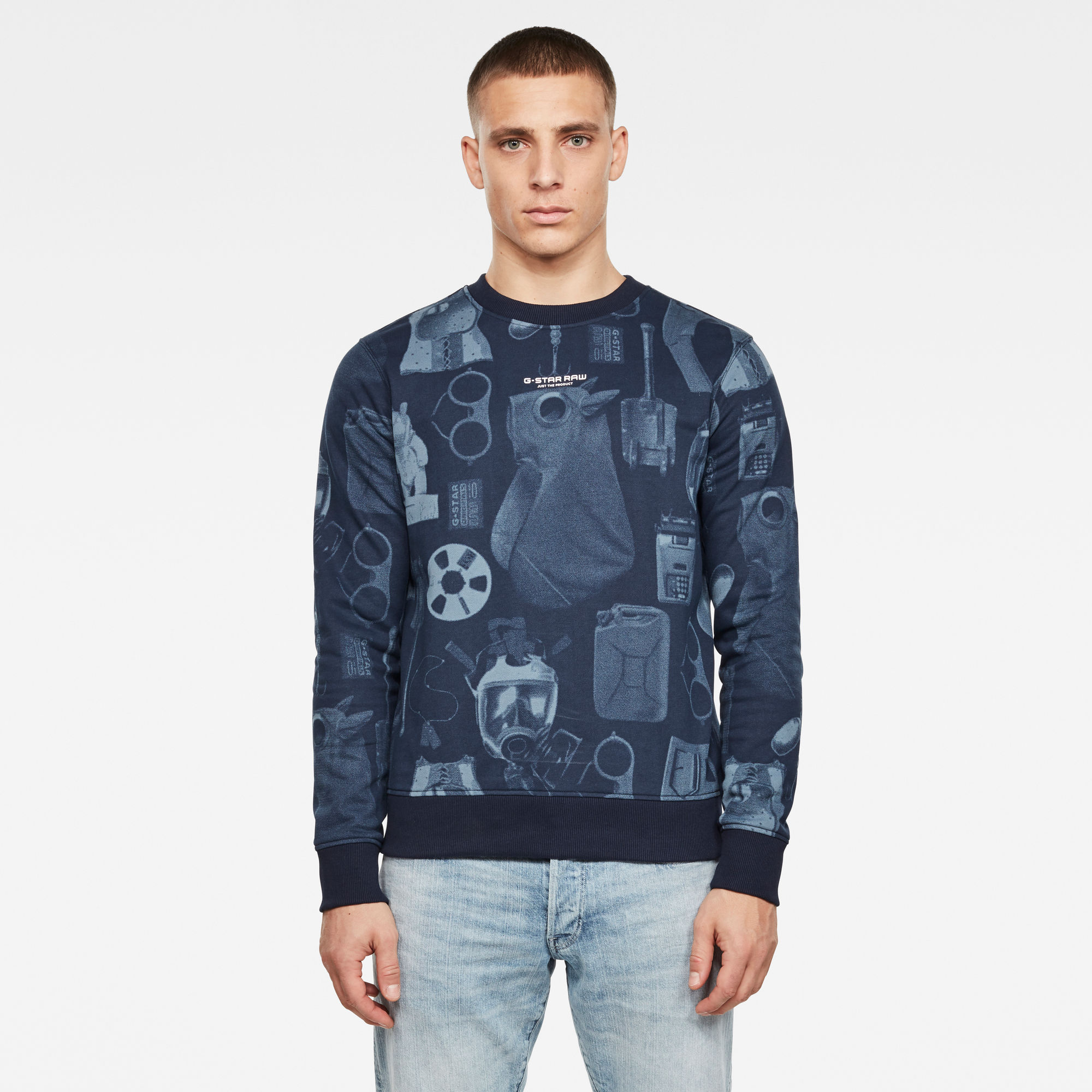 Materials Allover GR Sweater | Medium blue | G-Star RAW® US
