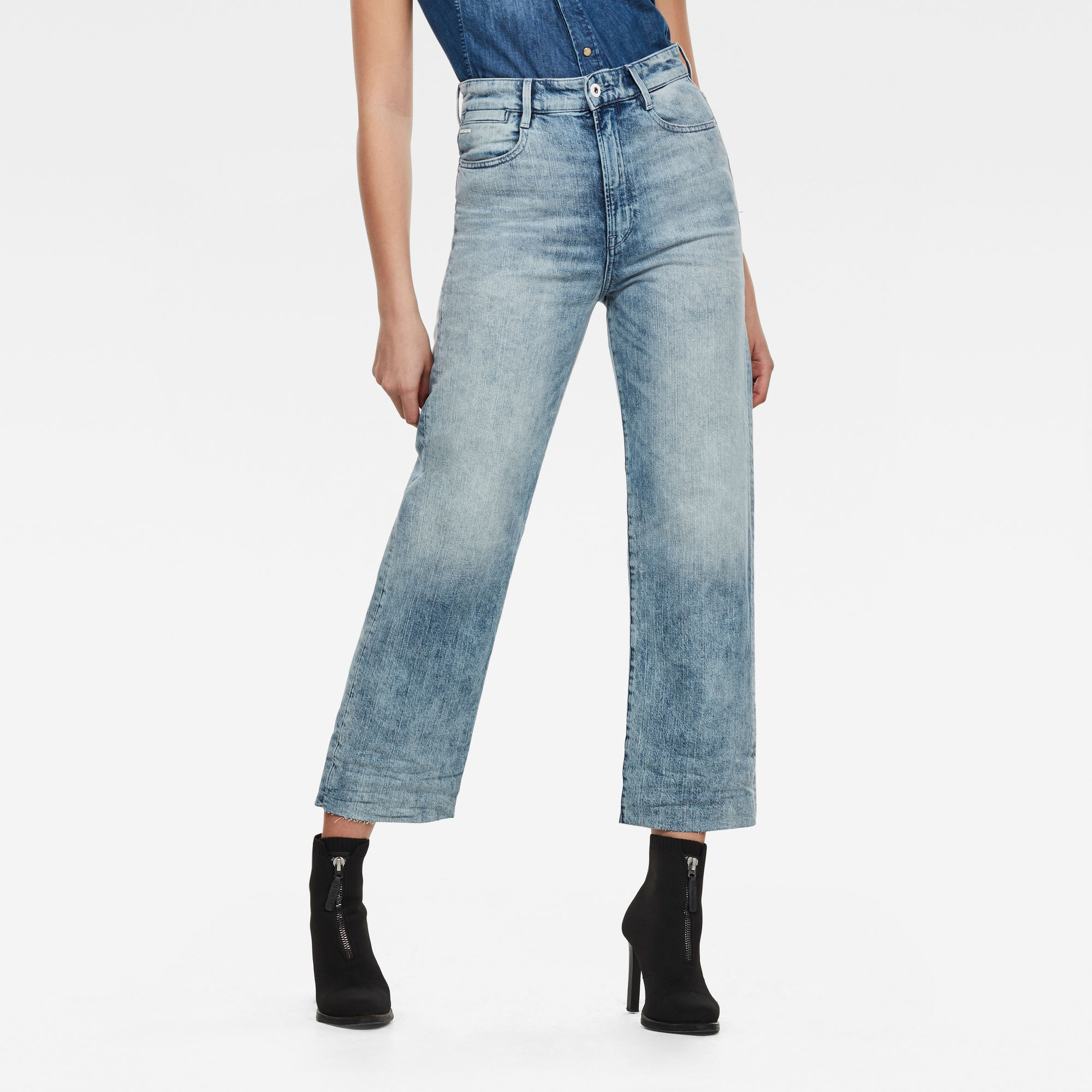 Tedie Ultra High Straight Ripped Edge Ankle Jeans | G-Star RAW®