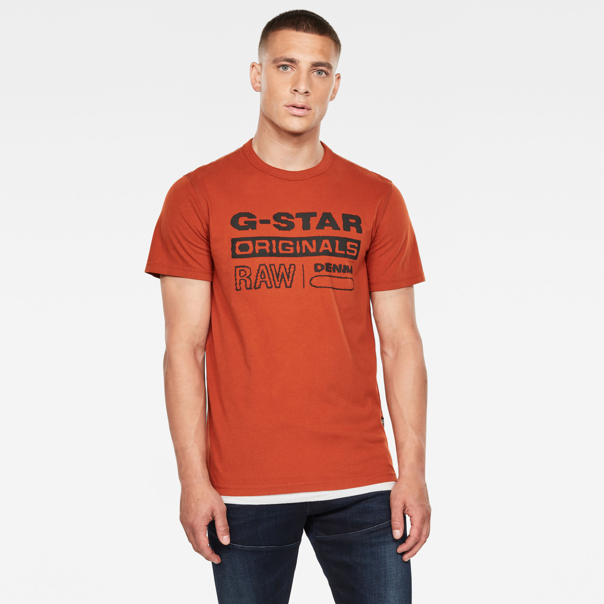 G Star RAW Heren Wavy Logo Originals T Shirt Oranje G Star RAW