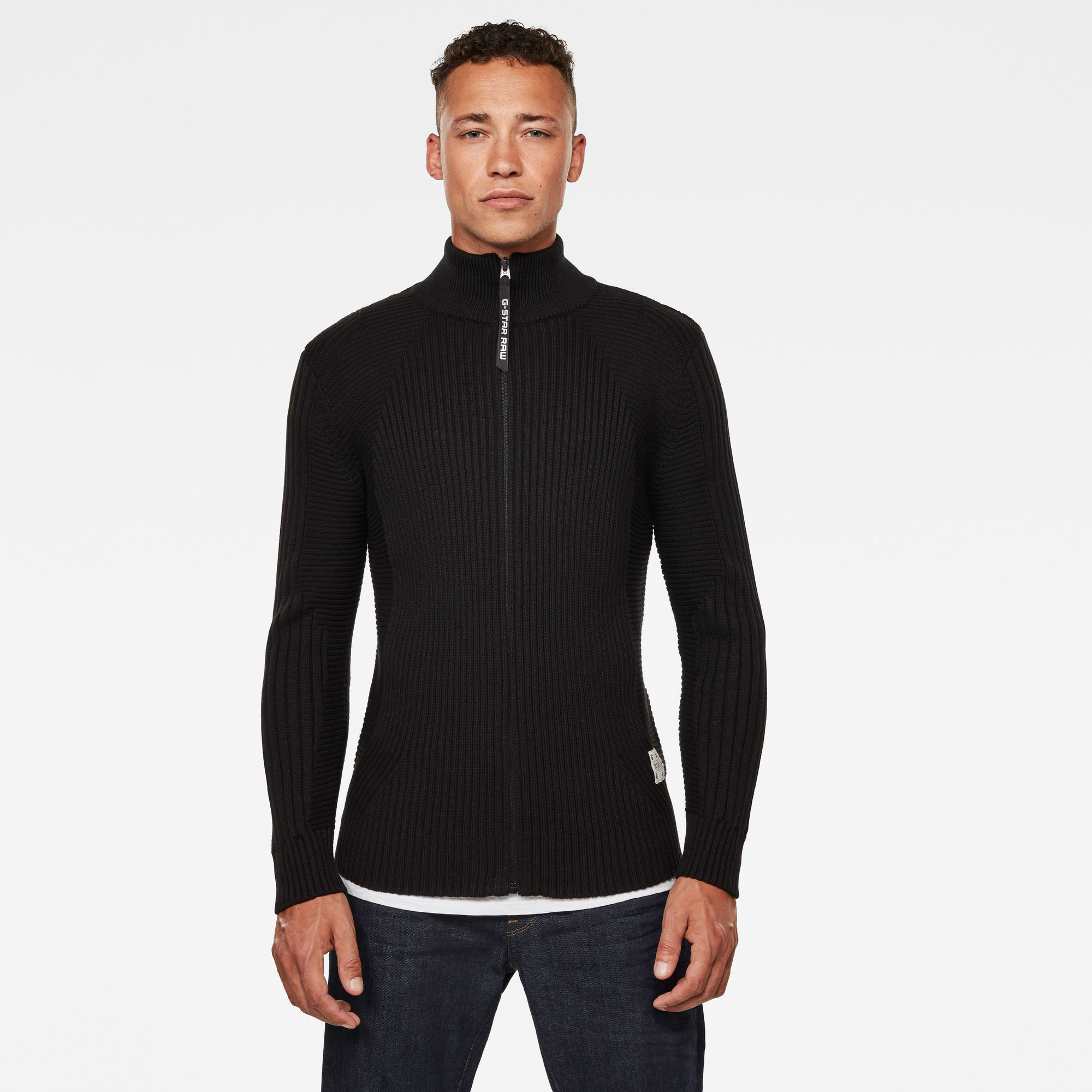 3D Biker Zip Through Knitted Sweater | Men | Black | G-Star RAW®