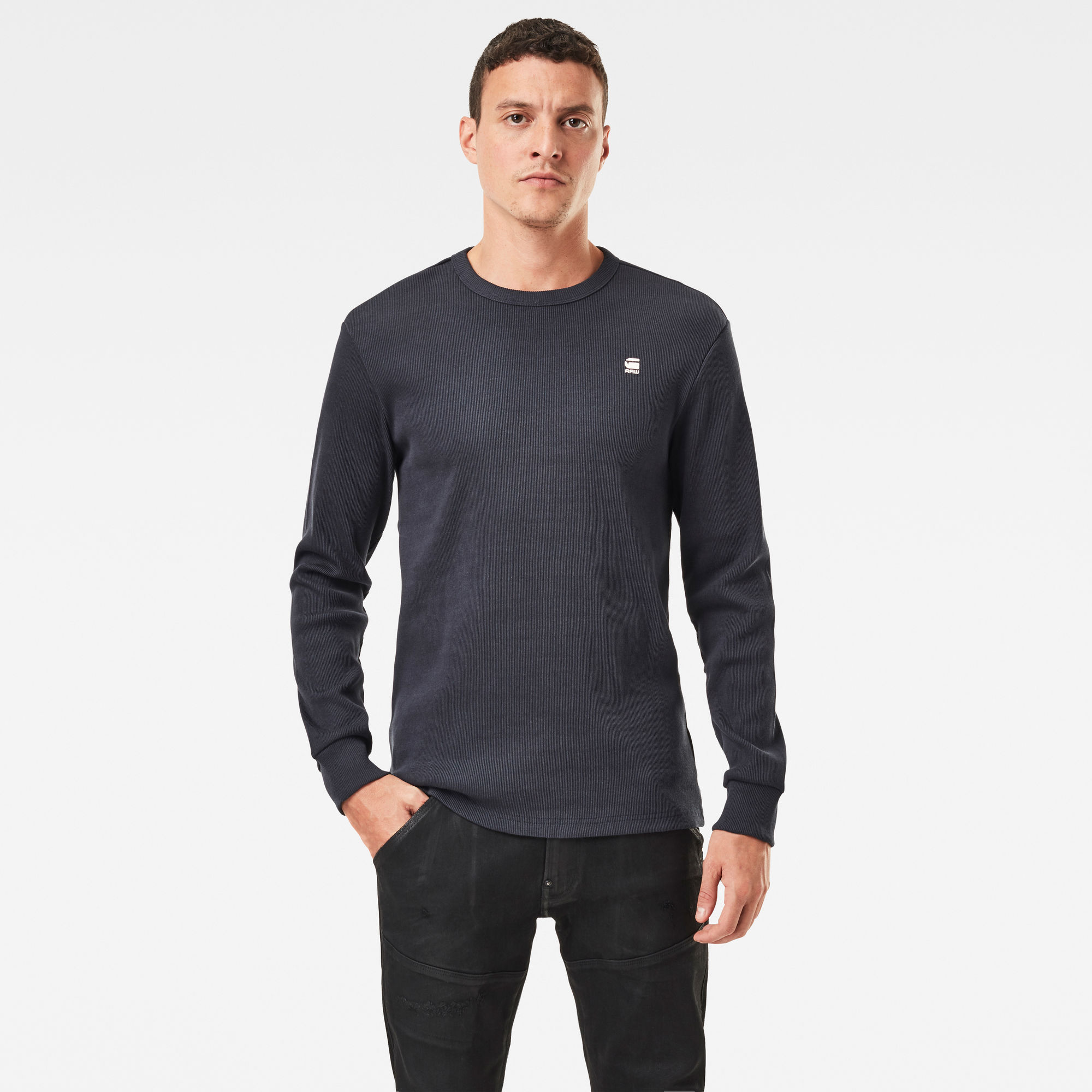 Plated Rib Slim Ringer T-Shirt | Dark blue | G-Star RAW®