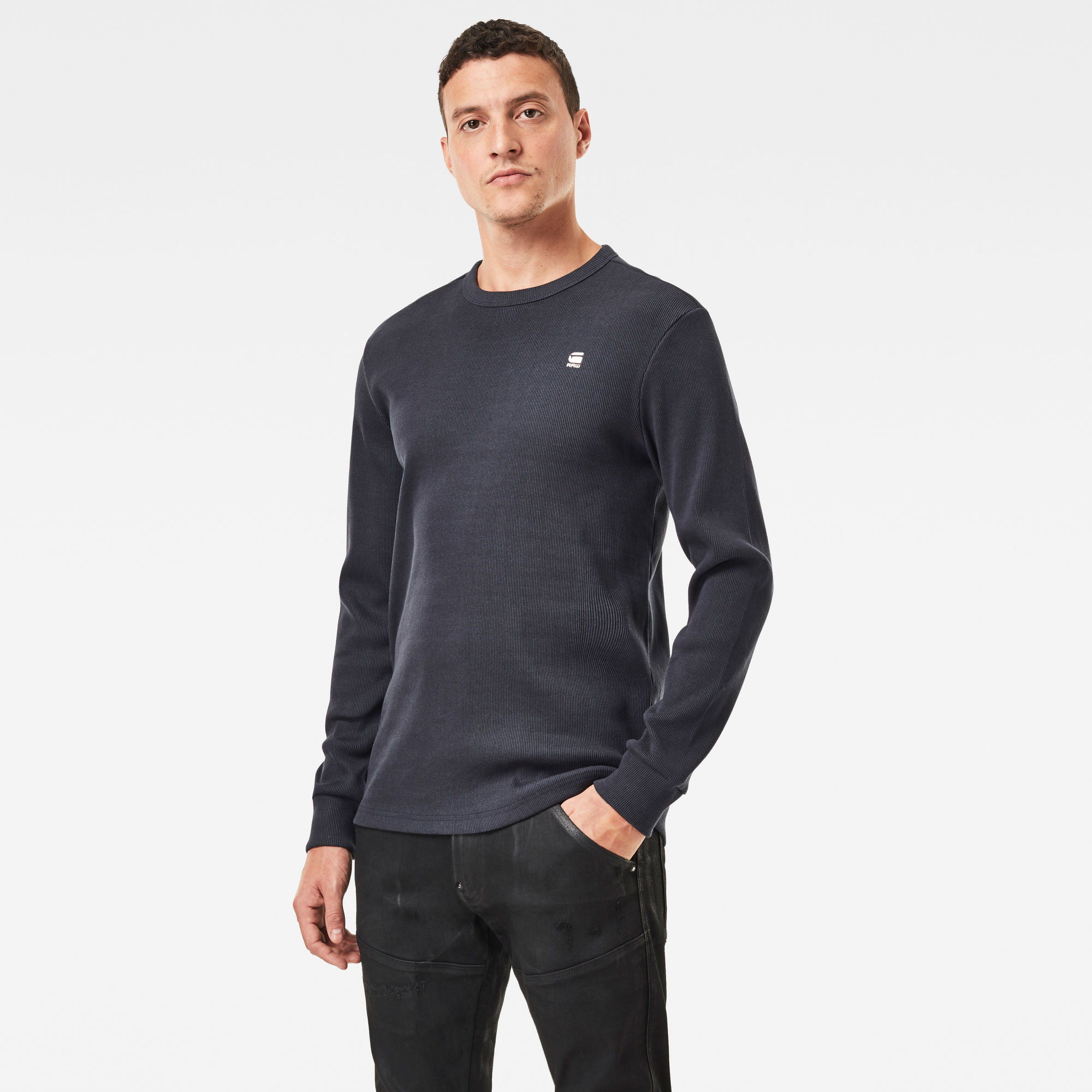 Plated Rib Slim Ringer T-Shirt | Dark blue | G-Star RAW®