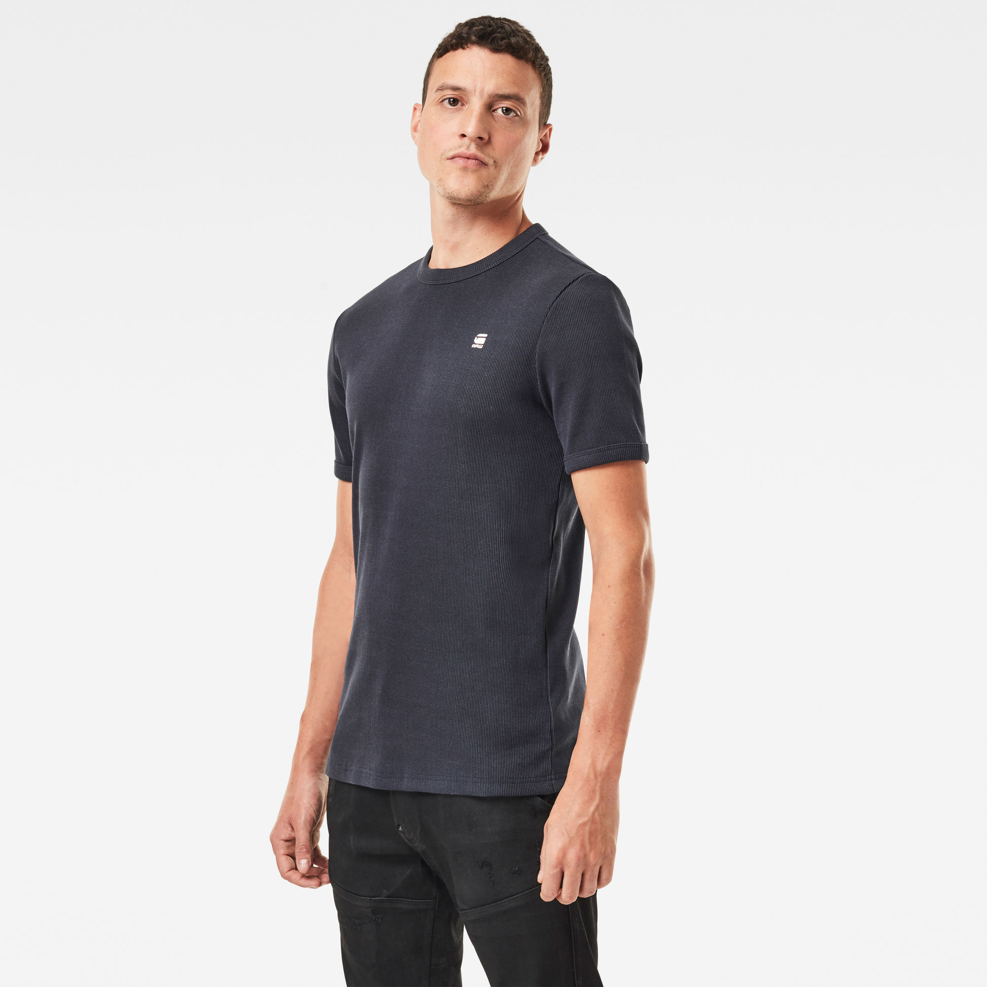  Plated  Rib Slim Ringer T Shirt  mazarine blue lead G 