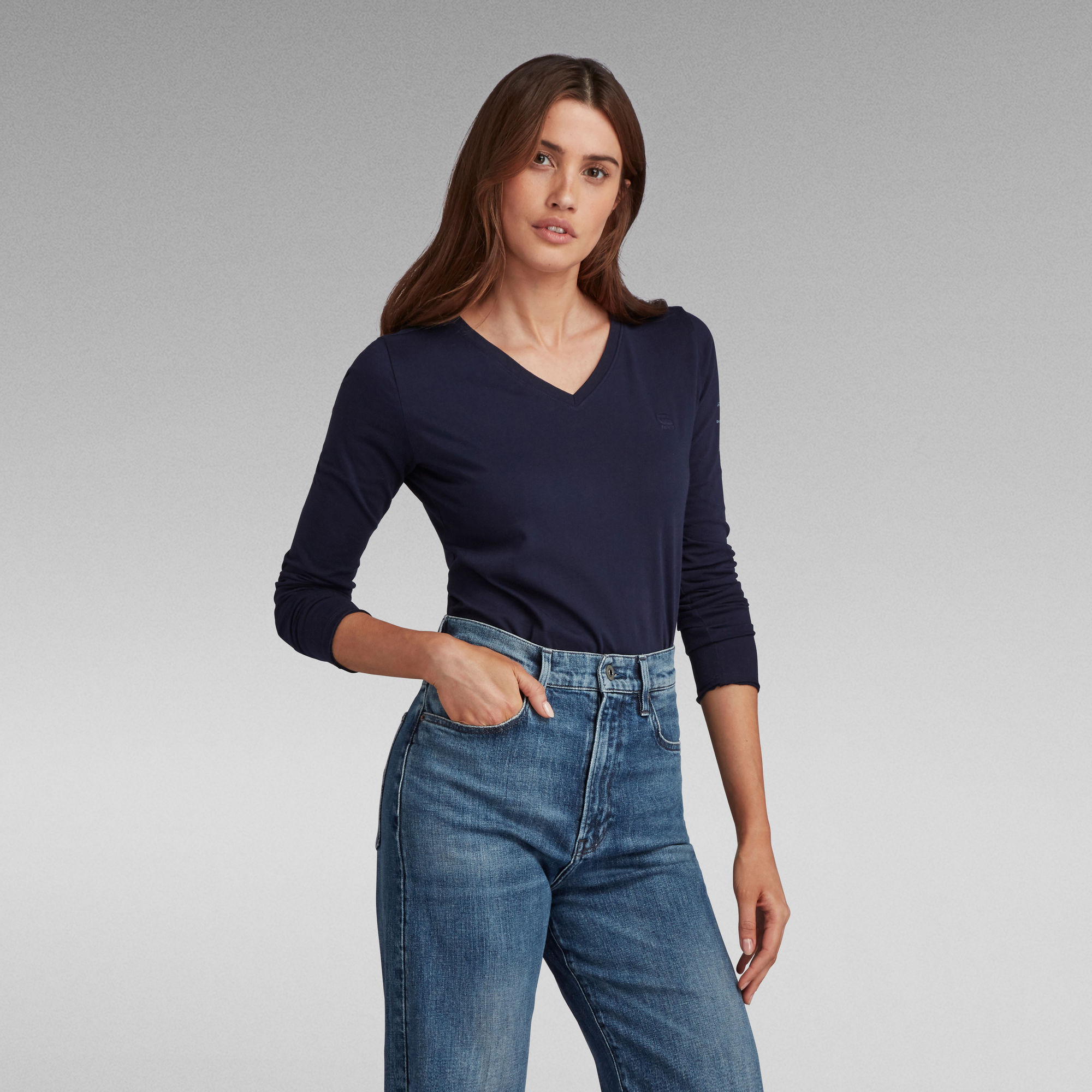 Rolled Edge V-Neck Top | Dark blue | G-Star RAW®