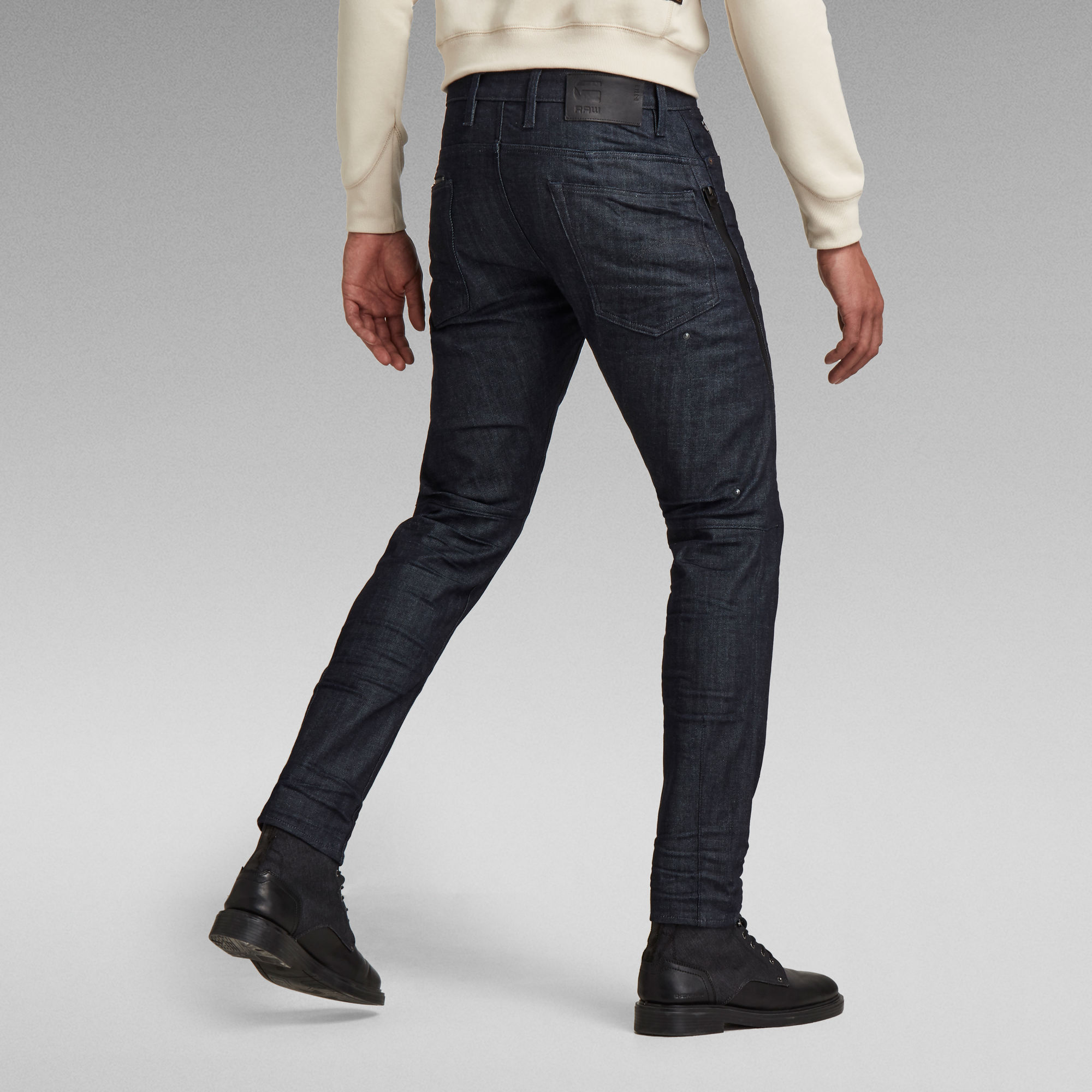 dark blue tapered jeans