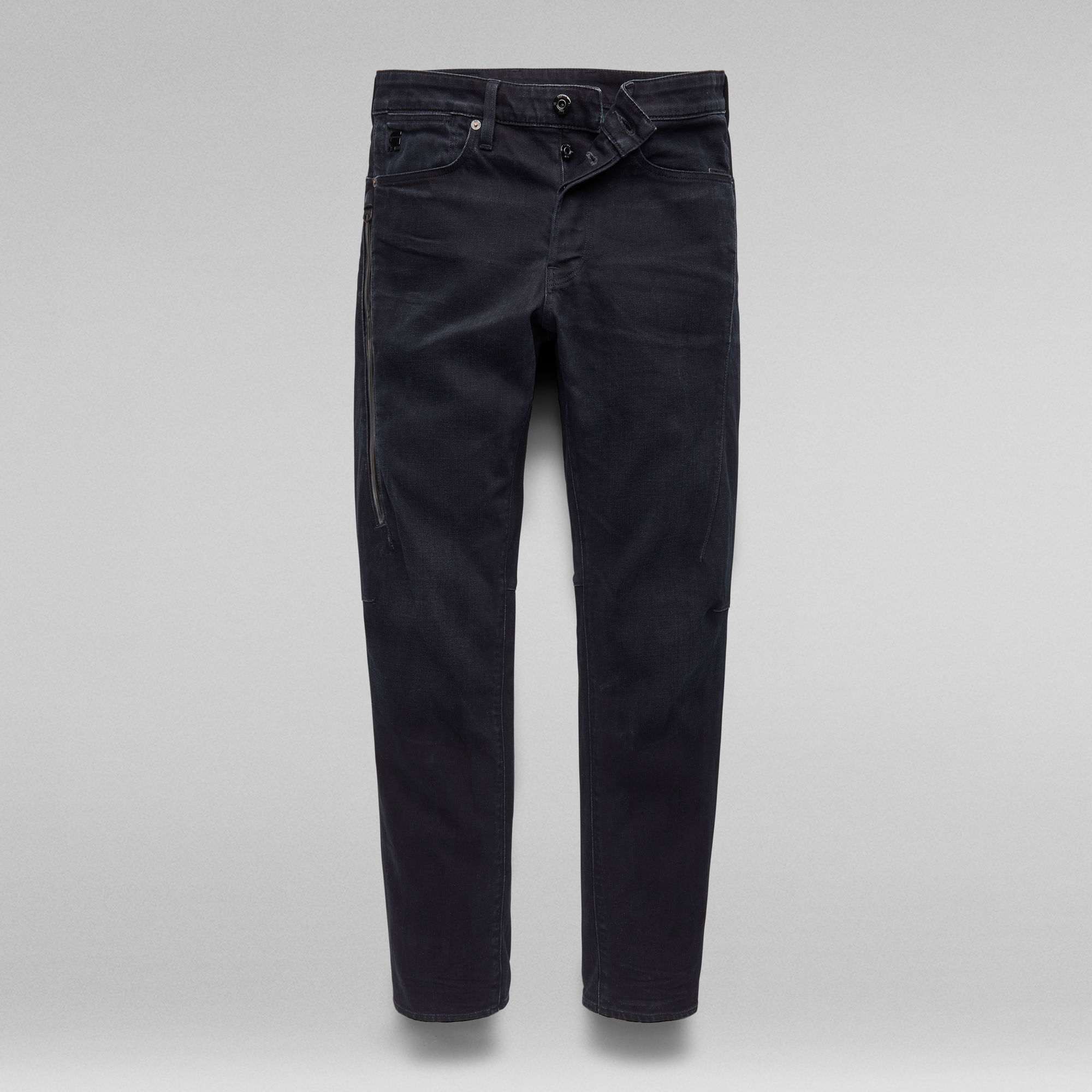 dark blue tapered jeans