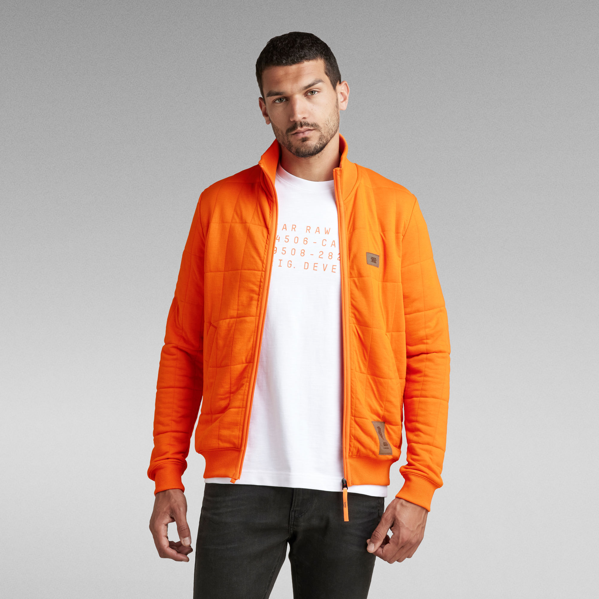 Square Quilted Zip Through Sweater | Orange | G-Star RAW®