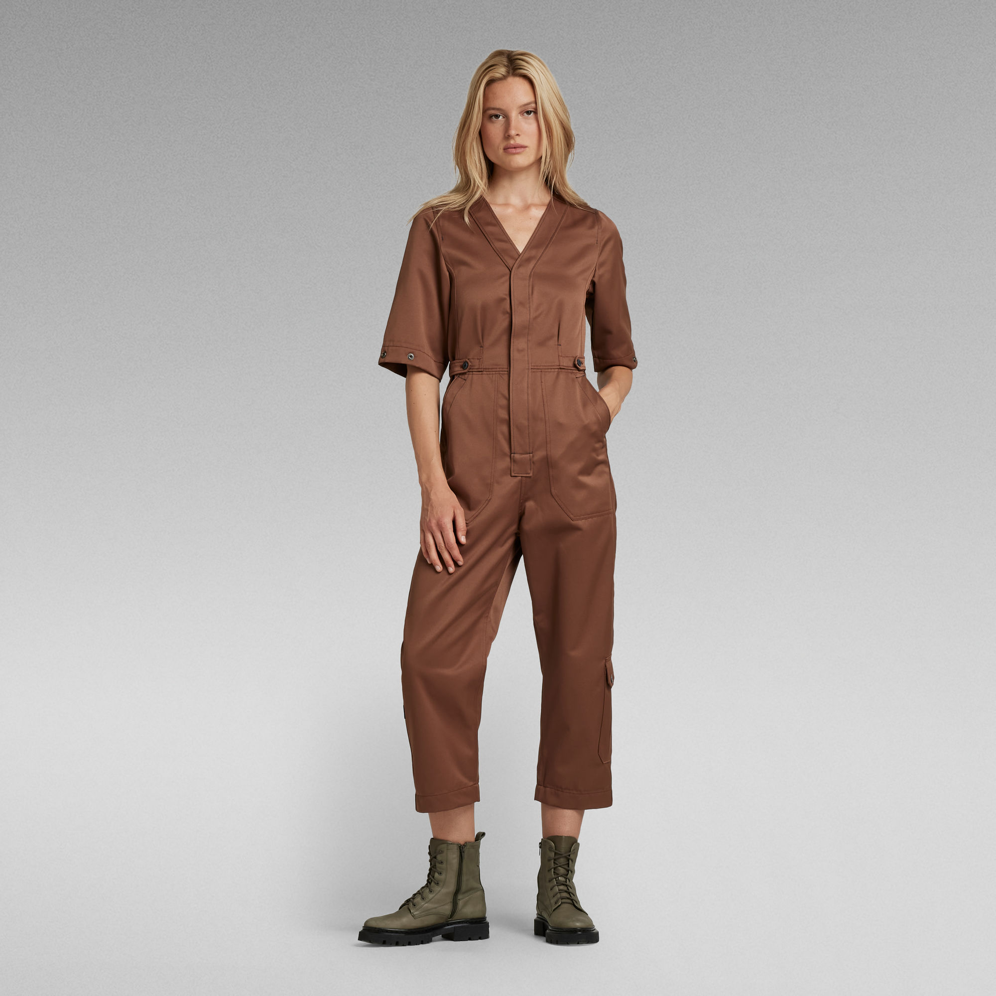 VNeck Jumpsuit Short Sleeve Brown GStar RAW®
