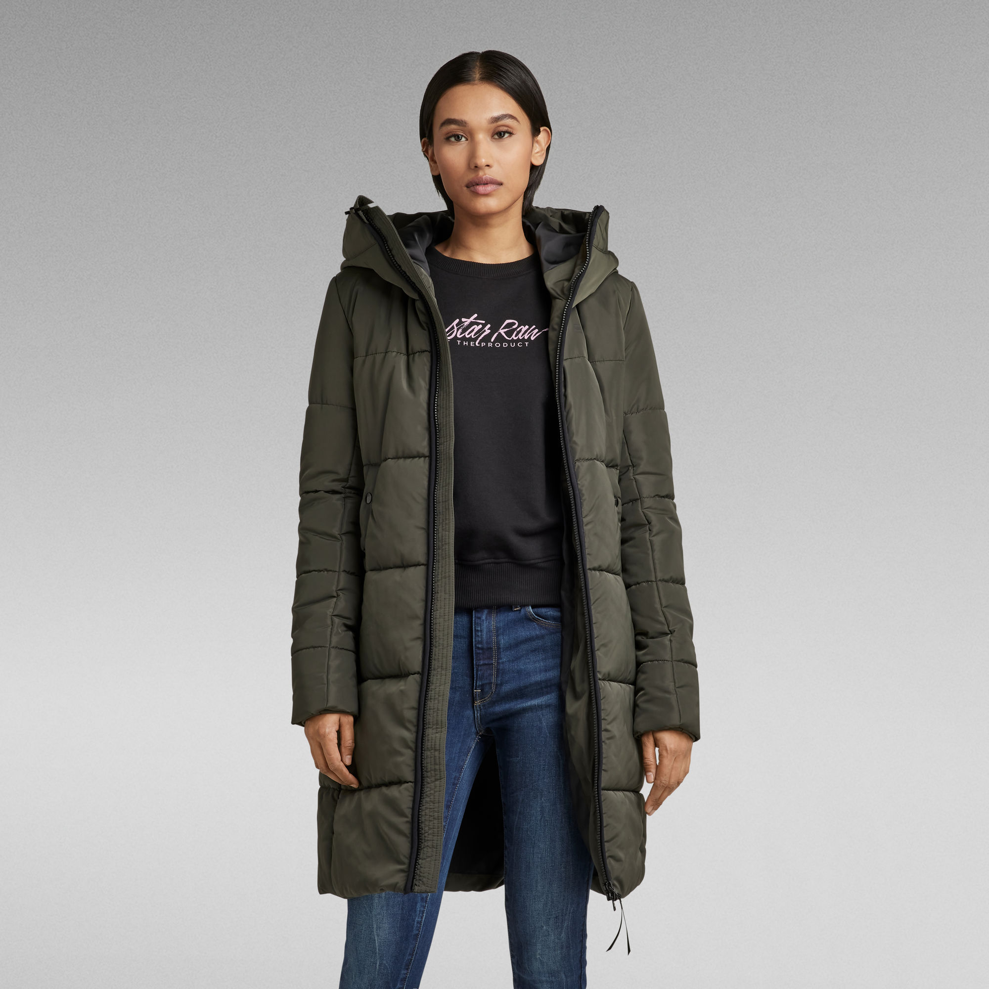 Quilted Hooded Puffer Long Coat Grey GStar RAW®