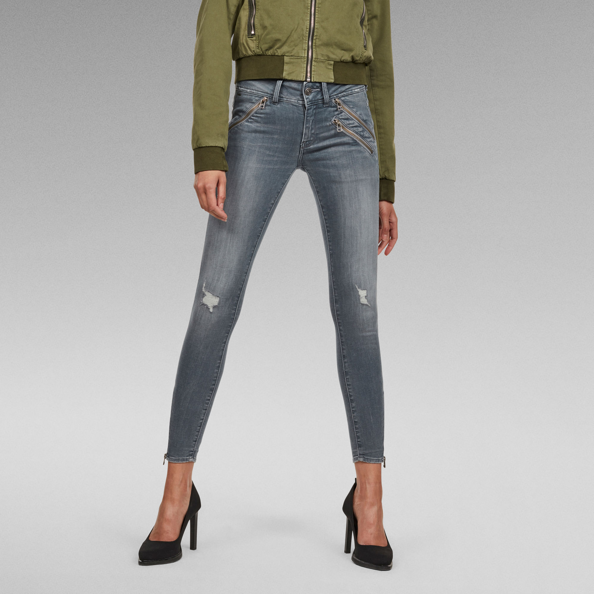 Lynn Biker Mid Skinny Ankle Jeans Grey GStar RAW®