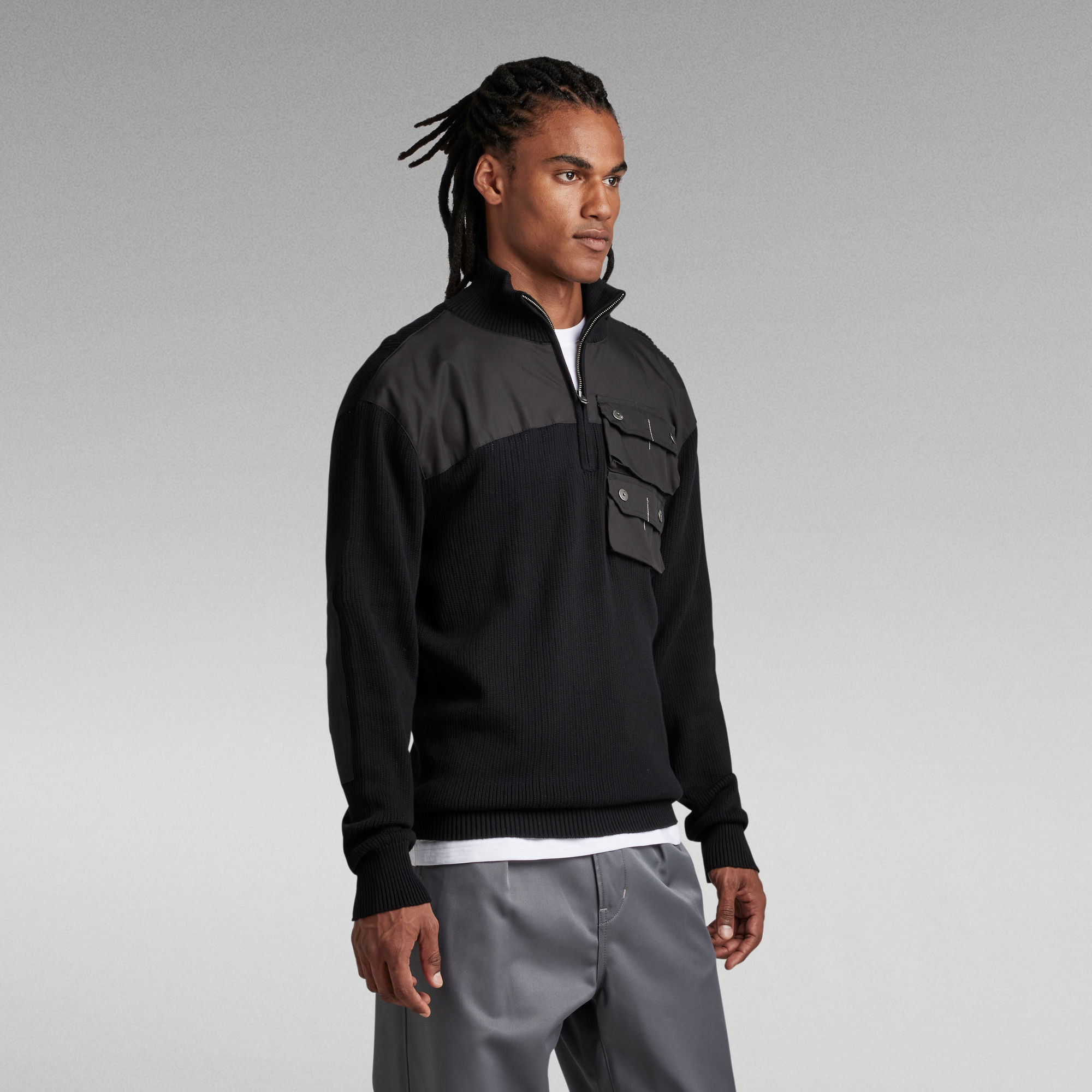 Swiss Army Woven Half Zip Knitted Sweater | Black | G-Star RAW®