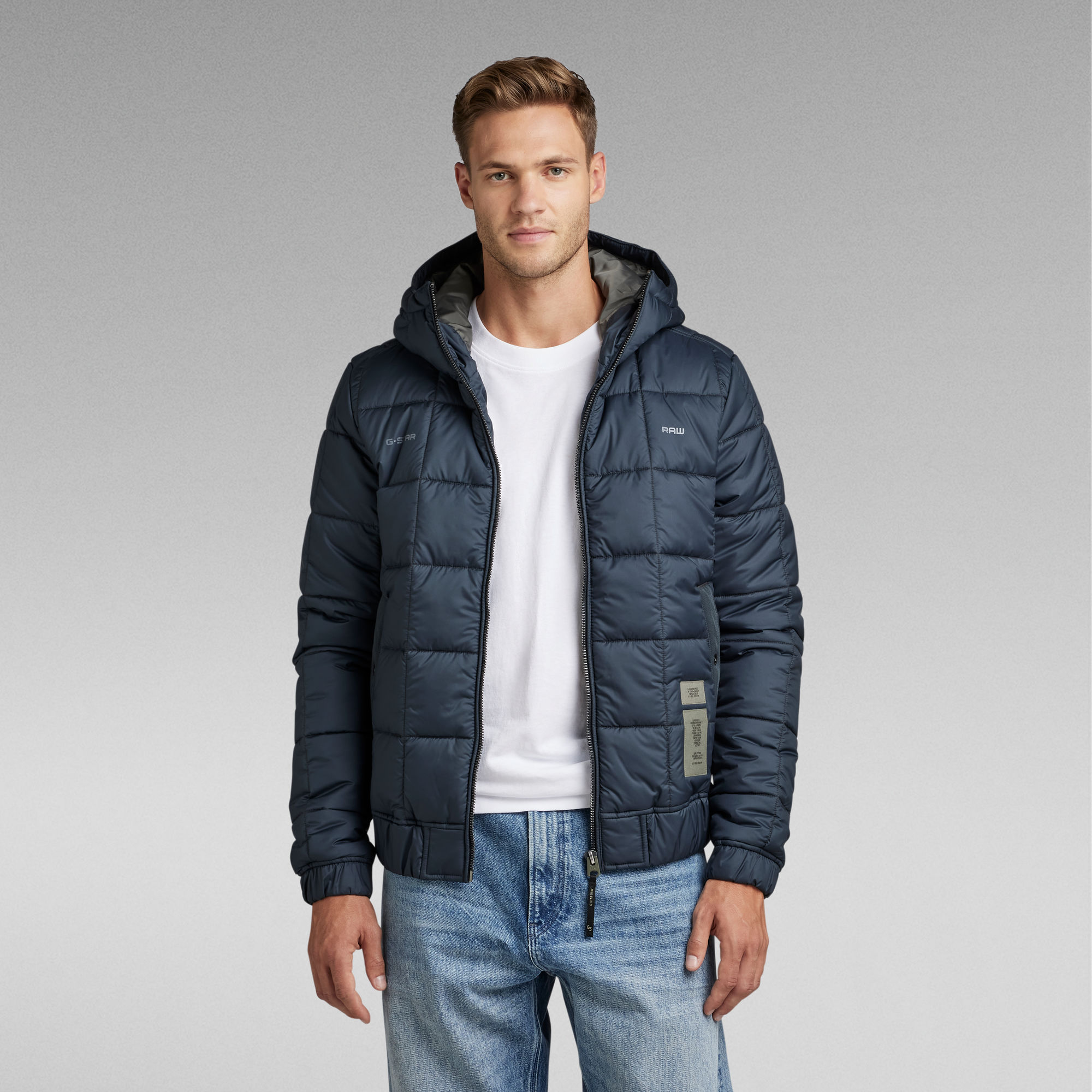 Meefic Square Quilted Hooded Jacket | Dark blue | G-Star RAW® HU