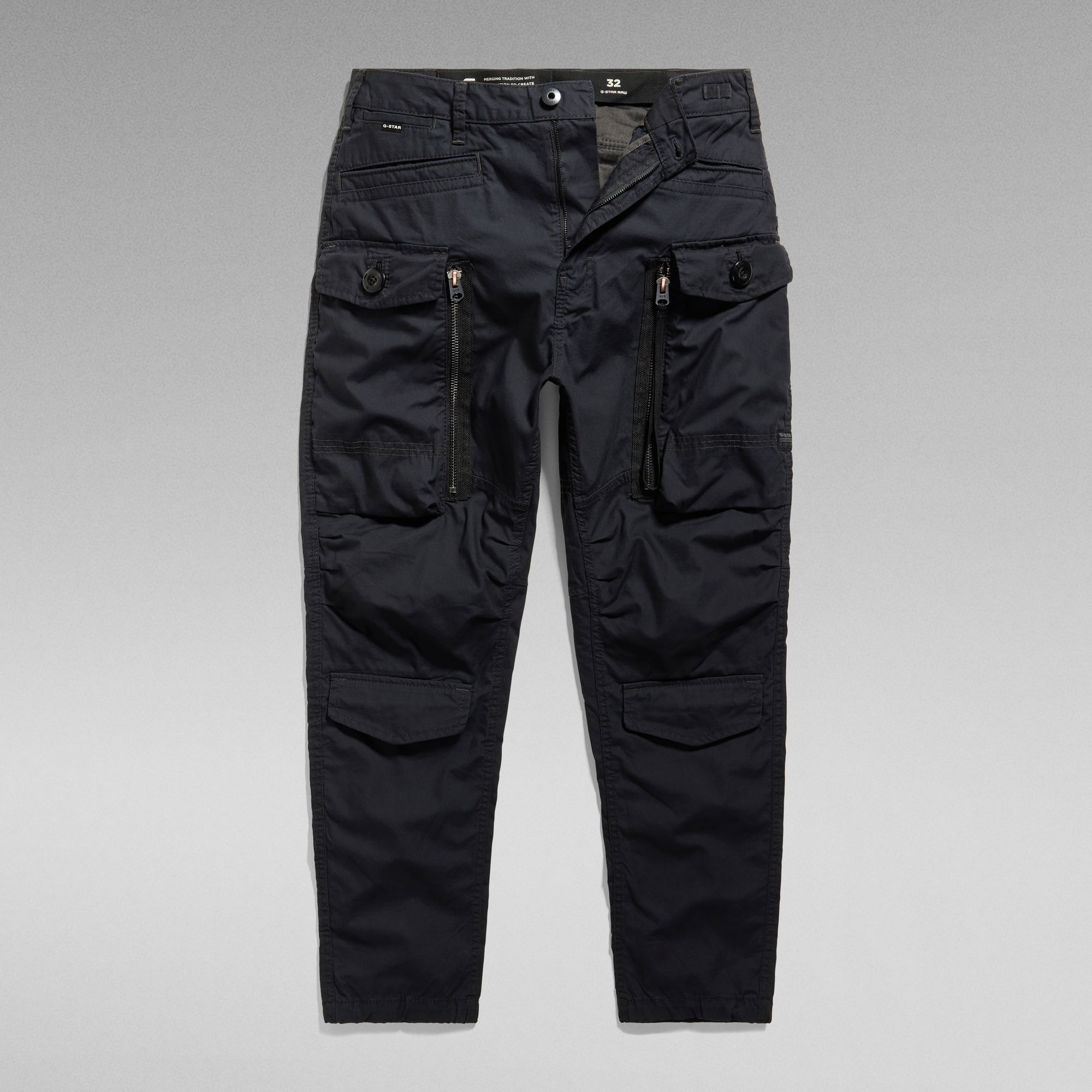 Long Pocket Zip Relaxed Tapered Cargo Pants Black GStar RAW®