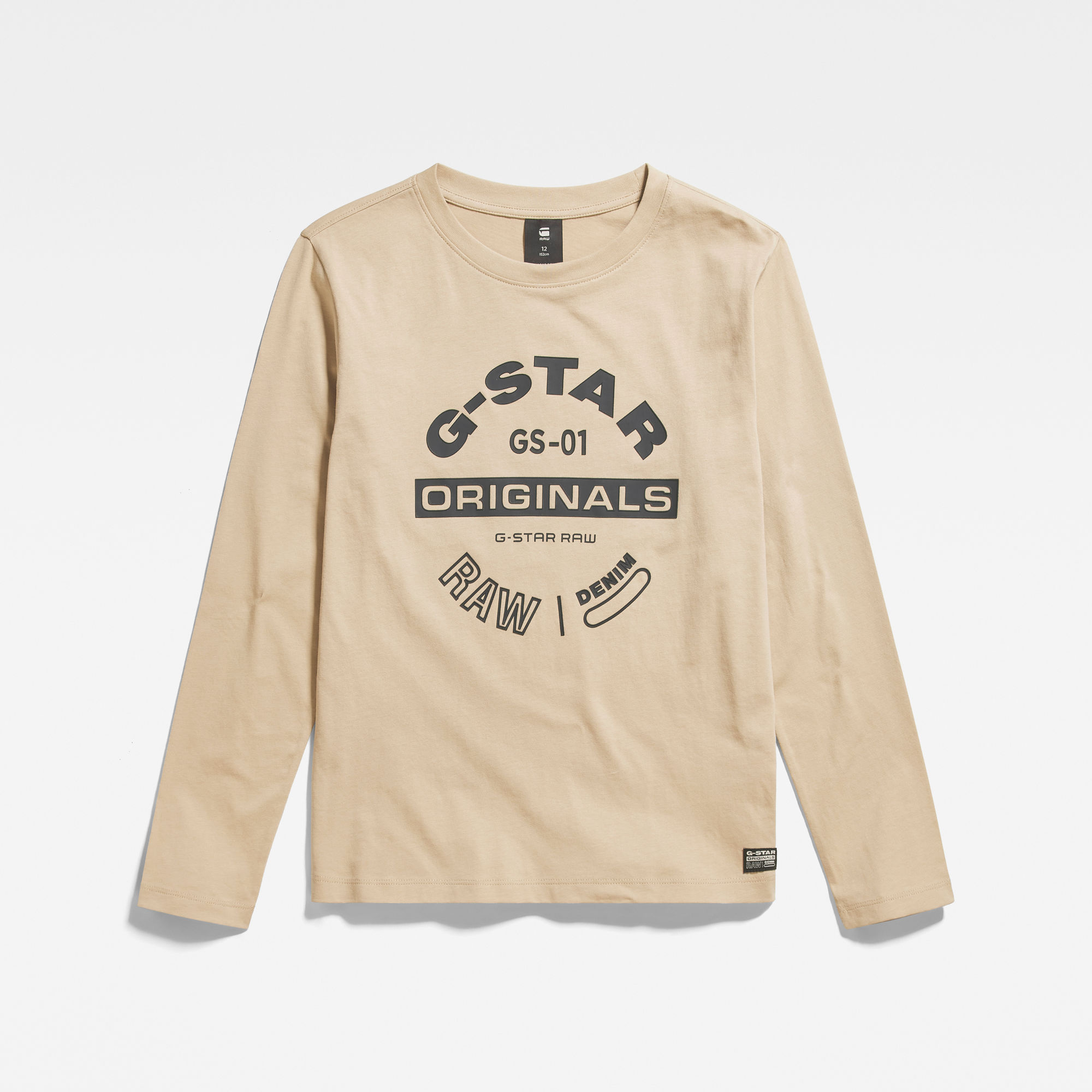 G Star RAW Kids Long Sleeve T Shirt Originals Graphic Beige