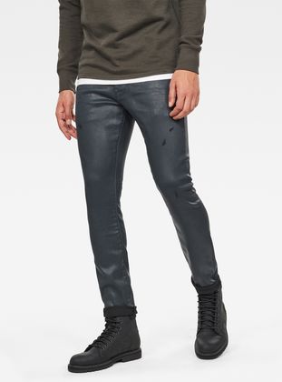 black wax coated skinny jeans mens