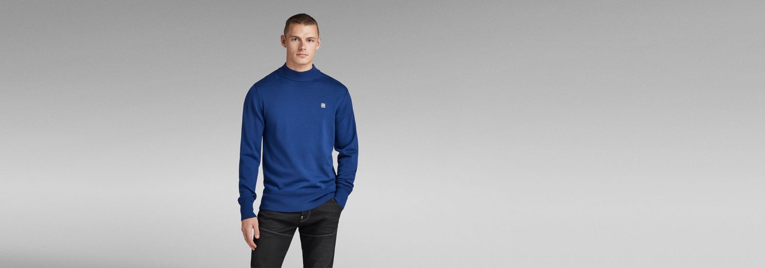 Premium Core Mock Knit Medium blue G Star RAW US