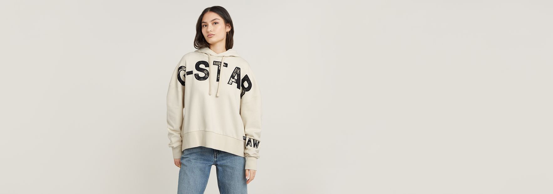 Embro Print Oversized Hoodie | White | G-STAR® US