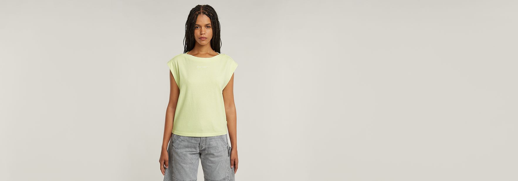 tシャツ MINI G-SCRIPT LOGO OVERDYED TOP/ブランドロゴオーバーダイスリーブレスTシャツ レディース Mini G-Script Logo Overdyed Top | Mittelblau | G-STAR® DE