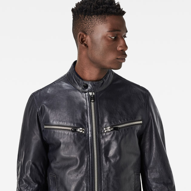 Mower Leather Jacket | Bleu foncé | G-Star RAW® FR