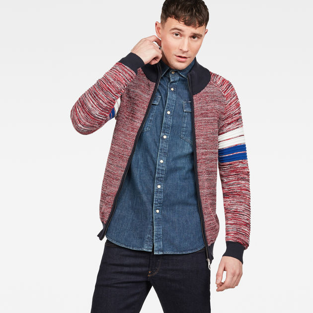 Suzaki Stripe Zip Through Knit | Red | G-STAR® US