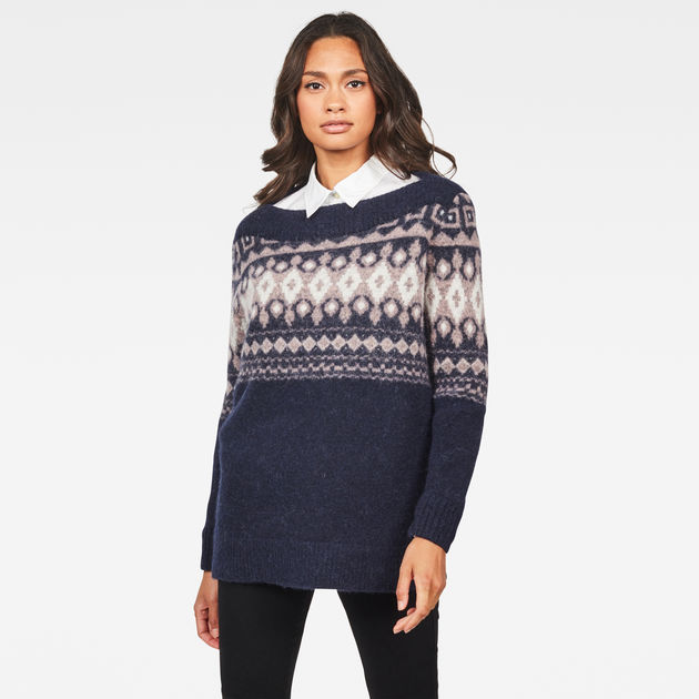Agnes Gray Birma Toestand Jacquard Knitted Sweater | Medium blue | G-Star RAW®