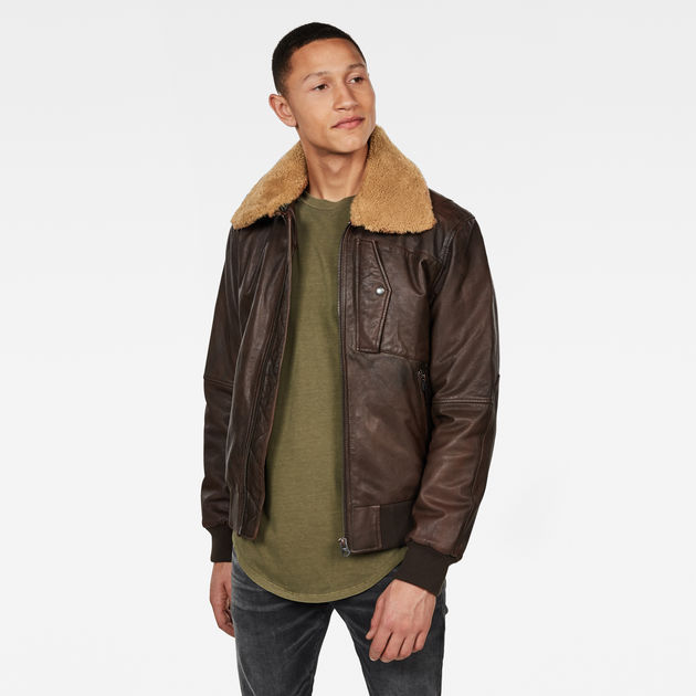 未使用　G-STAR RAW Bollard Bomber ジャケット Bollard Leather Bomber | Brown | G-STAR® US