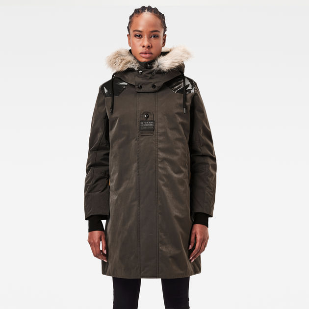 Tech Padded Hooded Faux Fur Long Jacket | Asfalt | G-Star RAW®