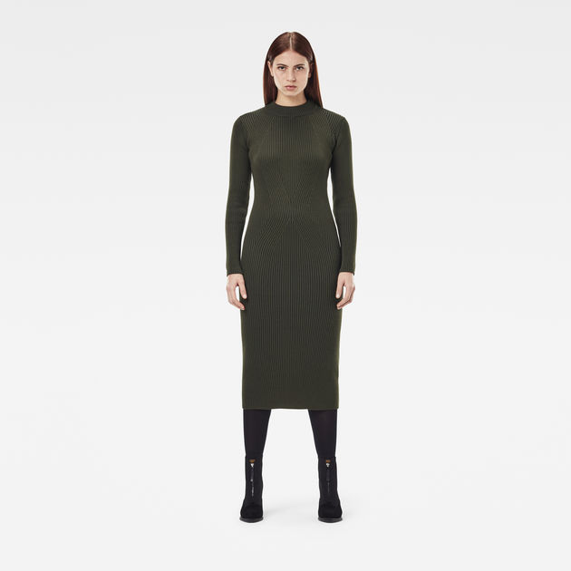 Plated Lynn Mock Slim Knitted Dress Green G-STAR® PL