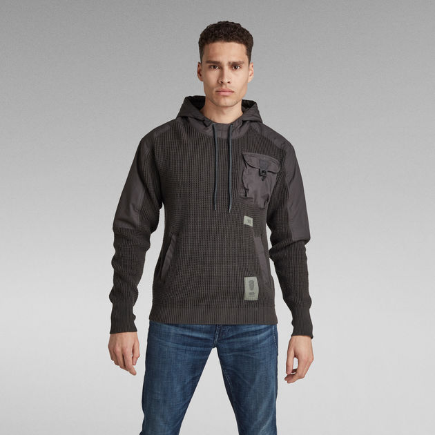 Woven Mix Hooded Knit | Grey | G-STAR® AT Woven Mix Hooded Knit | Grey | G-STAR® AT
