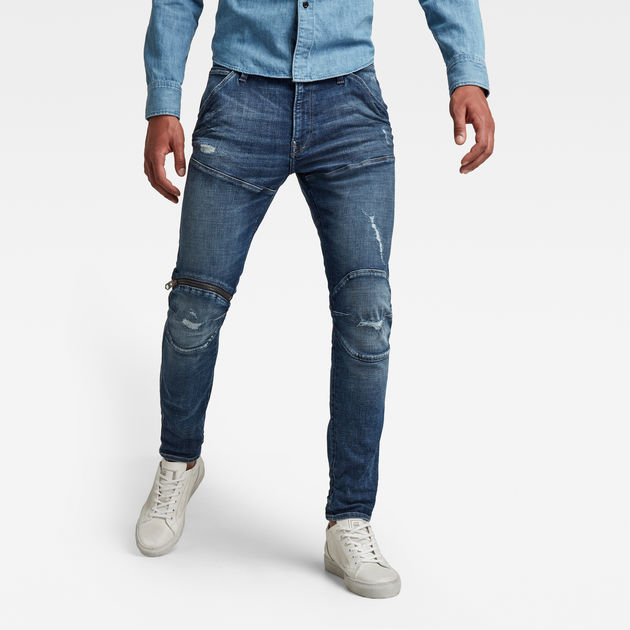 G-Star RAW Men's Rinsed Blue Patterned 5620 3D Zip Knee Elto Skinny Jeans $210