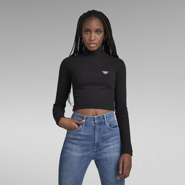 Foxy Cropped Slim Top | Black | G-STAR® US