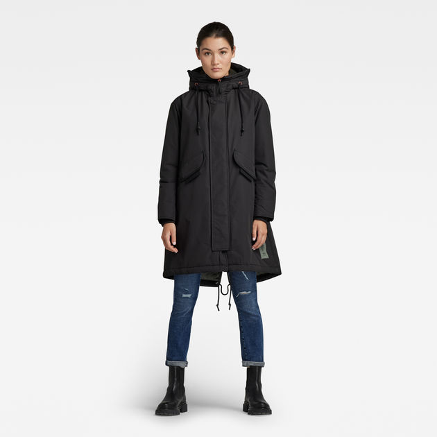 Womens Clothing Coats Parka coats G-Star RAW Hooded Fishtail Parka in Black Save 15% 
