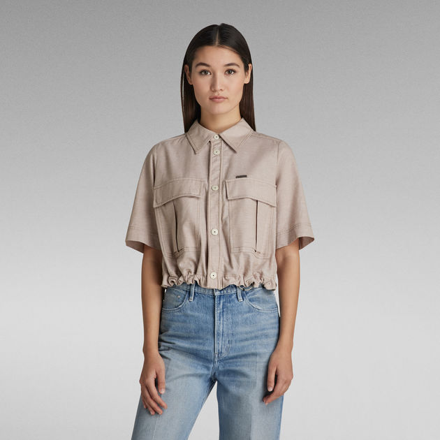 G-STAR Damen Cropped Shirt - Langarm Bluse Im Kurzschnitt