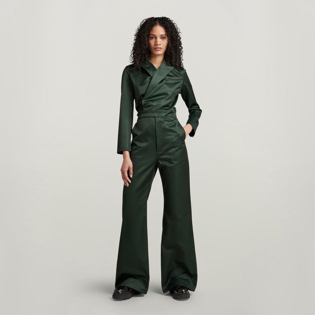 G Star raw small cotton zipper stretch jumpsuit dark outlets army olive green