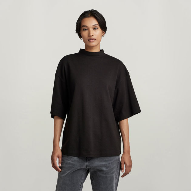 Black Oversized Mock Neck Tee.