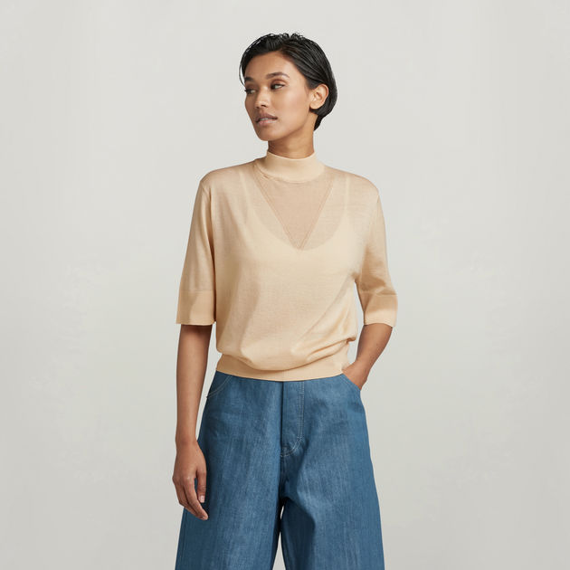Beige mock neck top best sale