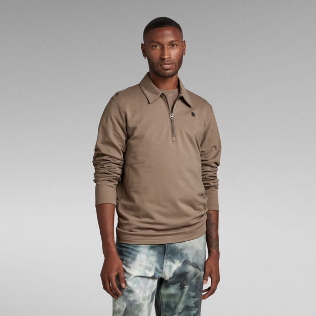 Polo Half Zip Lightweight Sweater | Brown | G-Star RAW® CA