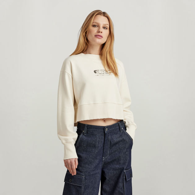 Vintage Cropped Logo Loose Sweater Beige G STAR US