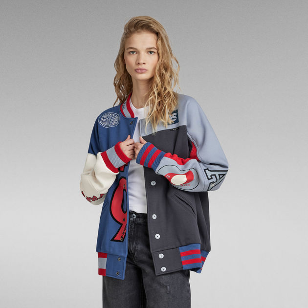 Multicolor varsity bomber jacket on sale