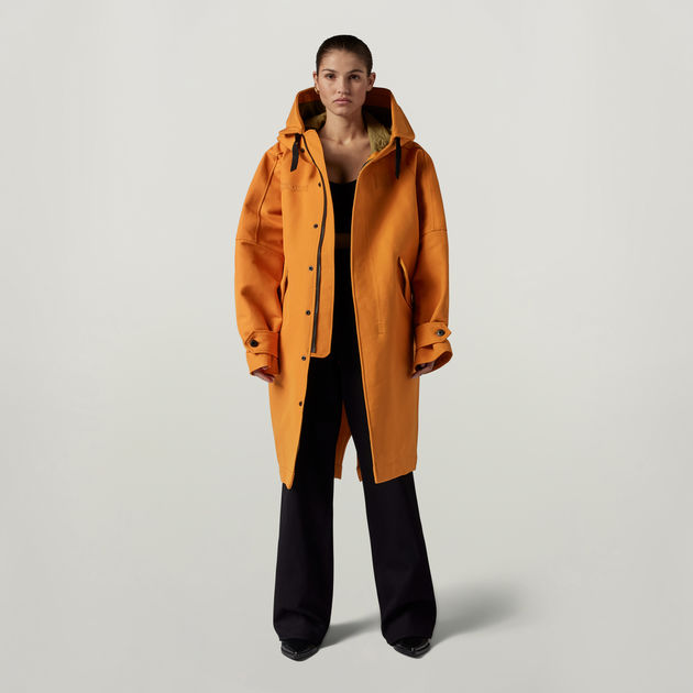 Orange parka with fur hood top