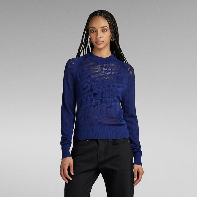 Pointelle Text Knitted Sweater | Medium blue | G-Star RAW® US