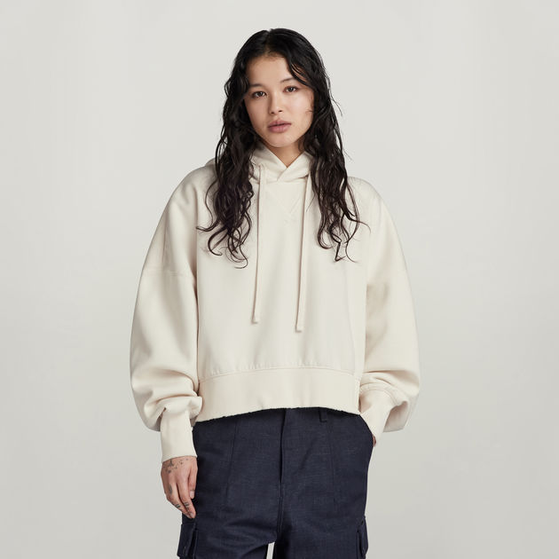 Beige cropped hoodie best sale