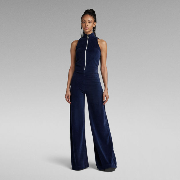 Blue velvet overalls on sale